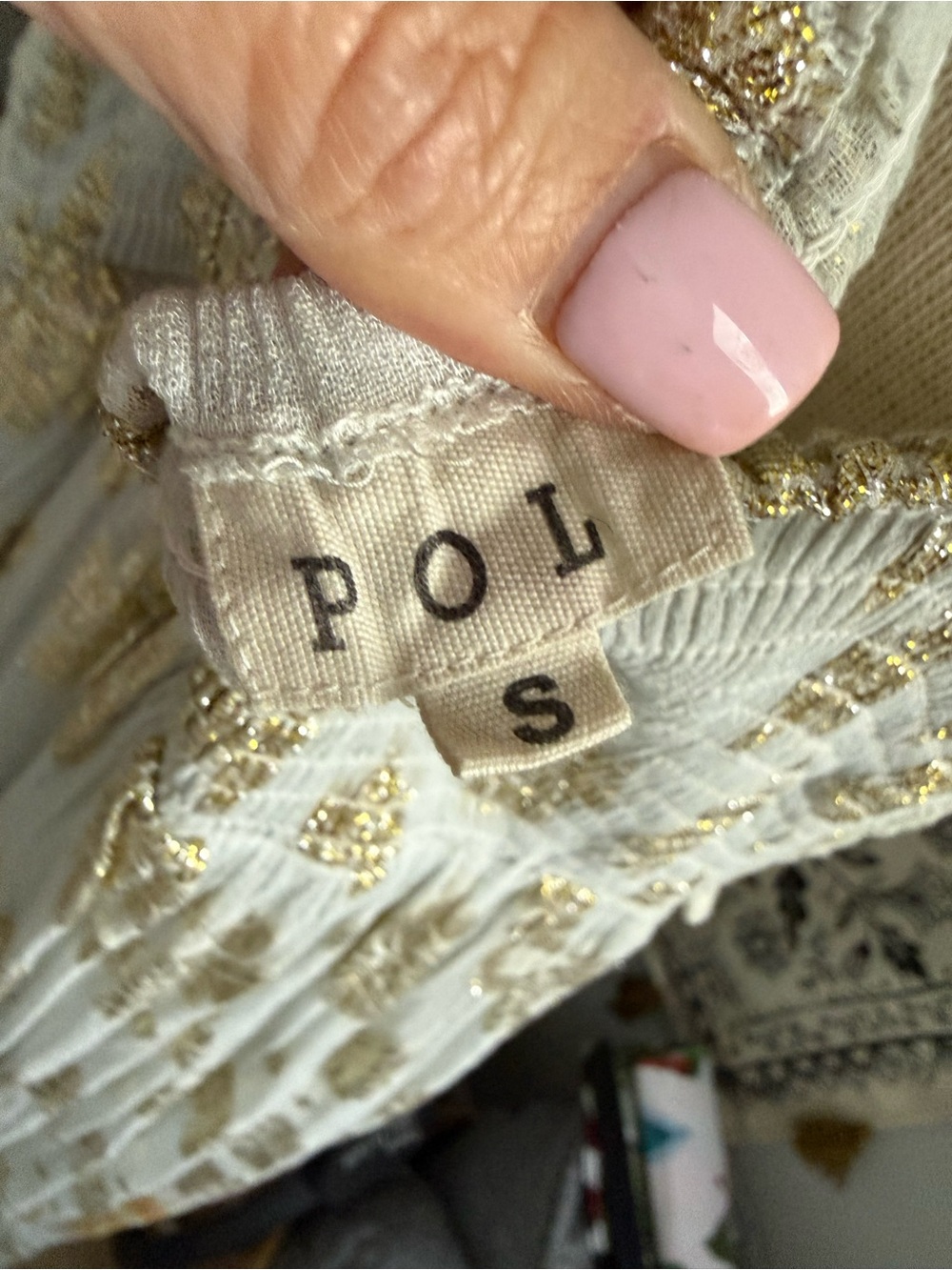 POL Bohemian Maxi Dress in Cream Crochet,Shells Beads, Mustard & Gold Metallic - Picture 6 of 10